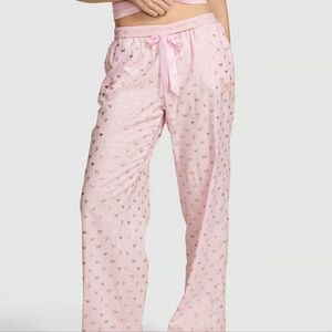 PINK X LOVESHACKFANCY FLANNEL PAJAMA PANTS Baby Bow Icon Bling XS SHORT LSF